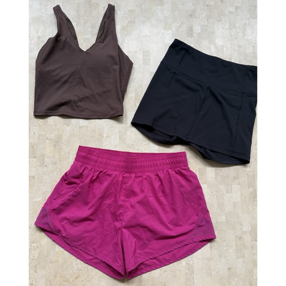 All In Motion Women's Running Shorts Biker Short & Crop Top Bra Lot Of 3 Size S